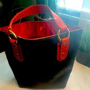 Mauricio Taiuti, Genuine Cowhide Leather & Black Handbag, Italian Made